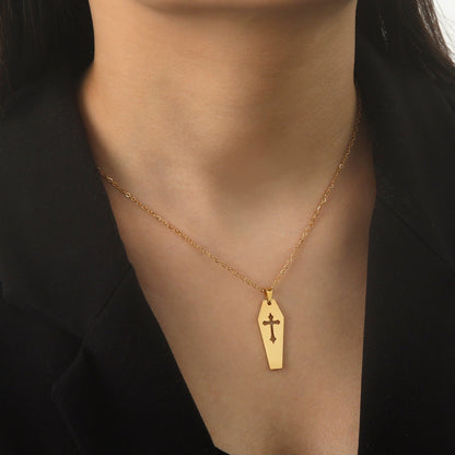 Hollow Coffin Cross Gothic Pendant Necklace Titanium Steel