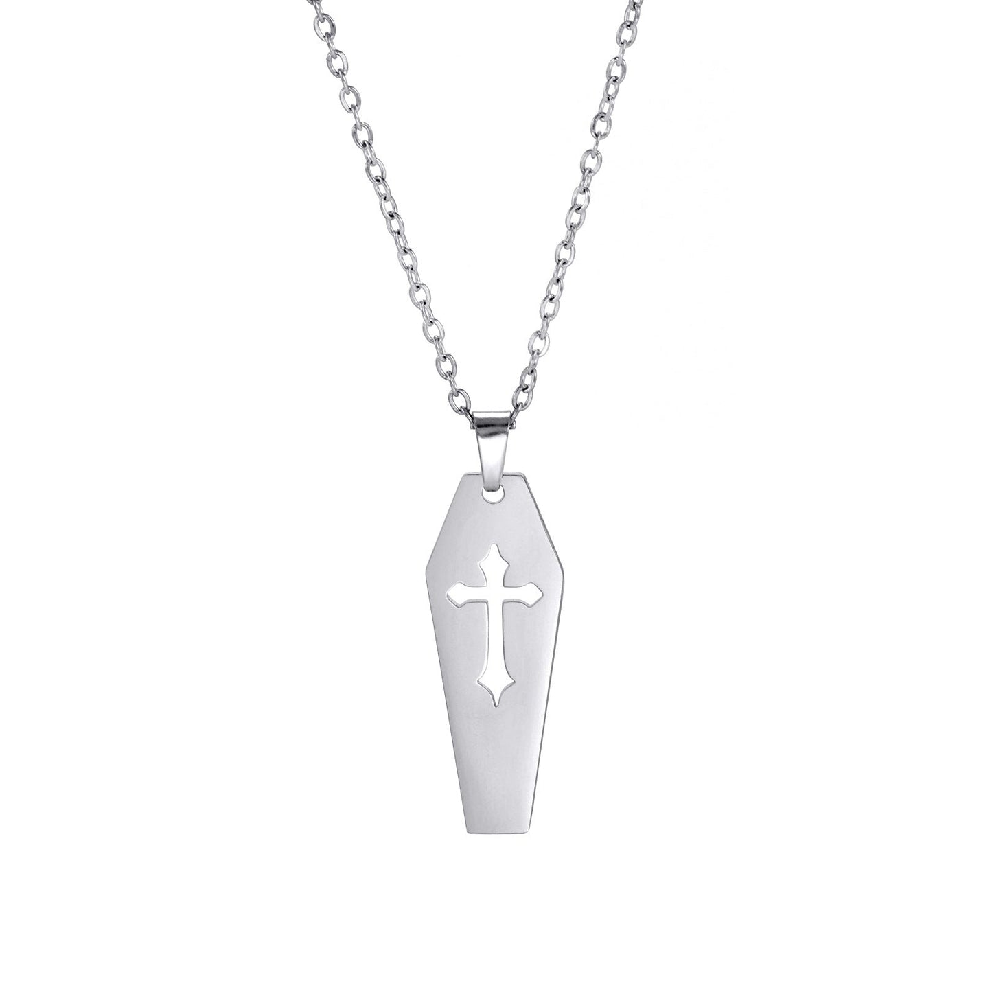 Hollow Coffin Cross Gothic Pendant Necklace Titanium Steel