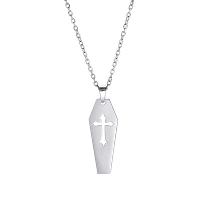 Hollow Coffin Cross Gothic Pendant Necklace Titanium Steel