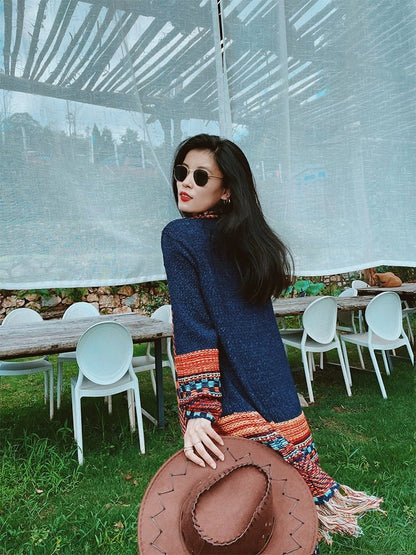 Irene Gibbons - Boho Cardigan by The Nevermore – Unique Cardigans by Nevermore Lifestyle & Tech | L Sapphire blue