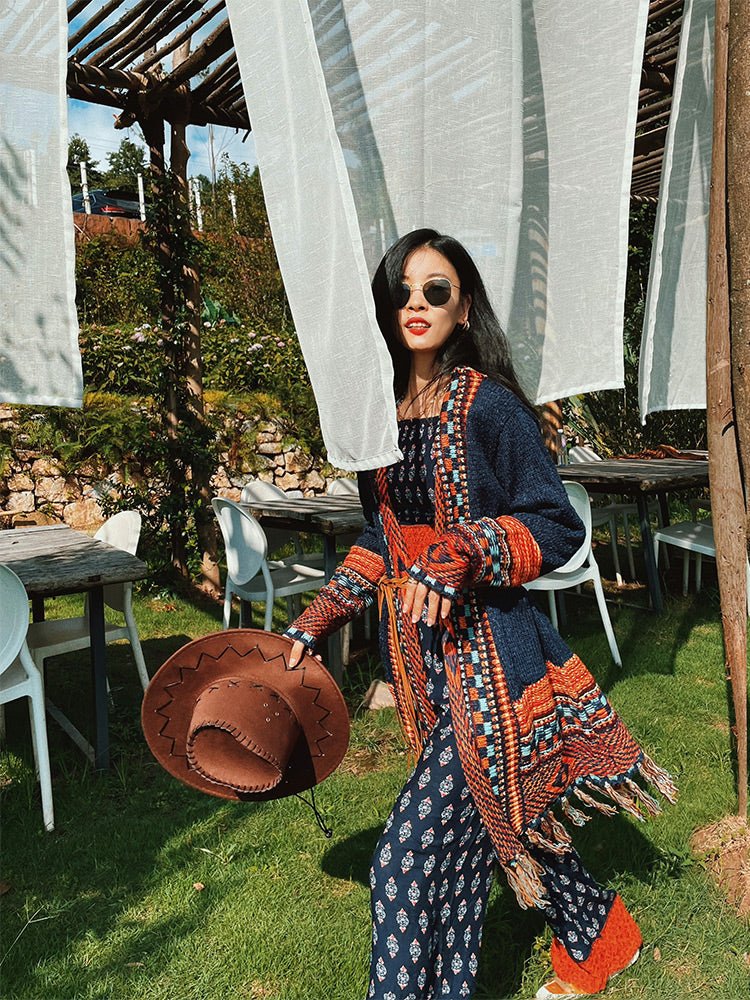 Irene Gibbons - Boho Cardigan by The Nevermore – Unique Cardigans by Nevermore Lifestyle & Tech | L Sapphire blue