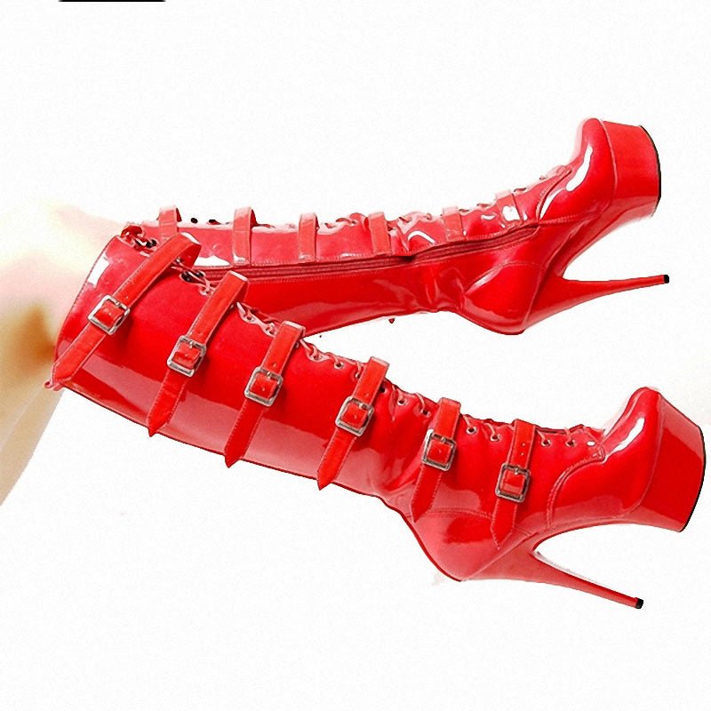 Isolde Moonlit - Gothic Steel Tube High Heel Boots by The Nevermore – Unique Women's Fashion by Nevermore Lifestyle & Tech | 35 Red