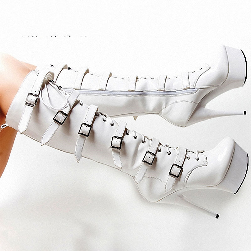 Isolde Moonlit - Gothic Steel Tube High Heel Boots by The Nevermore – Unique Women's Fashion by Nevermore Lifestyle & Tech | 35 White