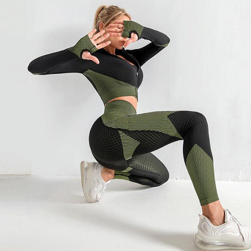 Jesimae - The Nevermore Sport Set for Women Leggings - Crop Top - Jacket – Unique Women Gym Clothing by Nevermore Lifestyle & Tech | 4XL Army green