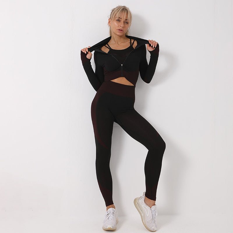 Jesimae - The Nevermore Sport Set for Women Leggings - Crop Top - Jacket – Unique Women Gym Clothing by Nevermore Lifestyle & Tech | L Fuchsia black
