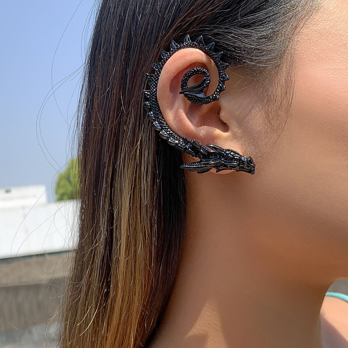 Julius Shimmerwhip Dragon - The Nevermore Gothic Ear - wrap Ear - cuff – Unique Gothic Jewelry by Nevermore Lifestyle & Tech | Ancient silver right ear
