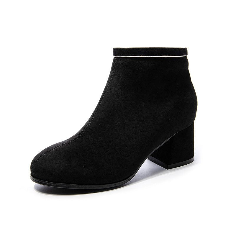 Kaidyn Rowland Black Suede Thick - Heeled Boots by The Nevermore – Unique Boots by Nevermore Lifestyle & Tech | 35 Black plus velvet