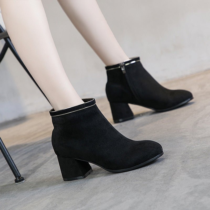 Kaidyn Rowland Black Suede Thick - Heeled Boots by The Nevermore – Unique Boots by Nevermore Lifestyle & Tech | 35 Black plus velvet