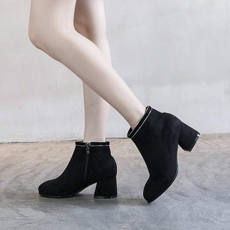 Kaidyn Rowland Black Suede Thick - Heeled Boots by The Nevermore – Unique Boots by Nevermore Lifestyle & Tech | 35 Black plus velvet