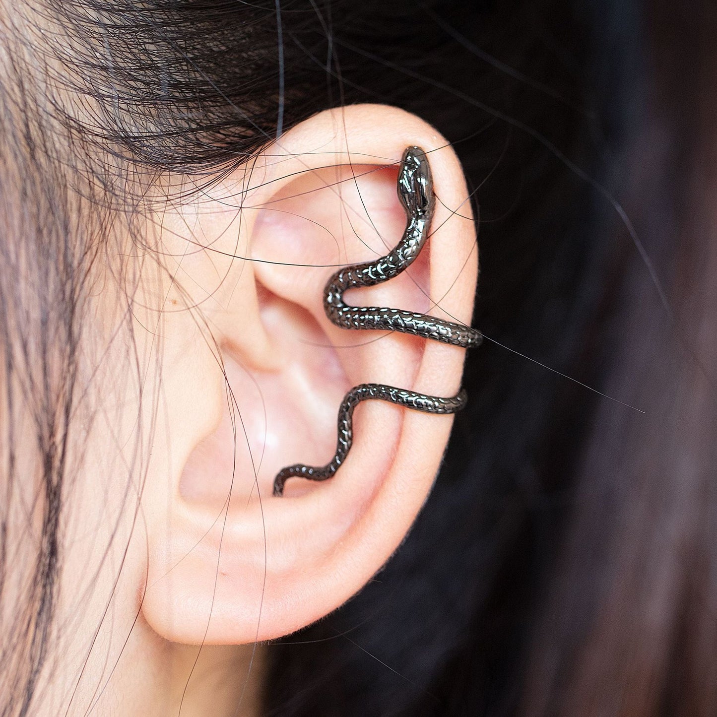 Kali Shadowglen Snake - The Nevermore Gothic Ear - wrap Ear - cuff for Women – Unique Gothic Jewelry by Nevermore Lifestyle & Tech | Black