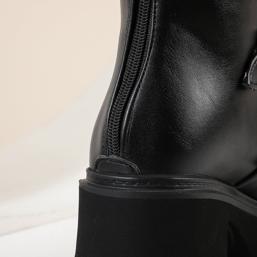 Katarina Requiem - Gothic Mid - Tube Motorcycle Boots by The Nevermore – Unique Gothic Fashion for Women by Nevermore Lifestyle & Tech | 35 Black