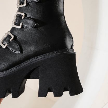 Katarina Requiem - Gothic Mid - Tube Motorcycle Boots by The Nevermore – Unique Gothic Fashion for Women by Nevermore Lifestyle & Tech | 35 Black