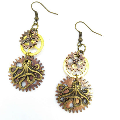 Kraken - The Nevermore Steampunk Earrings – Unique Steampunk Accessories by Nevermore Lifestyle & Tech | Ancient red copper