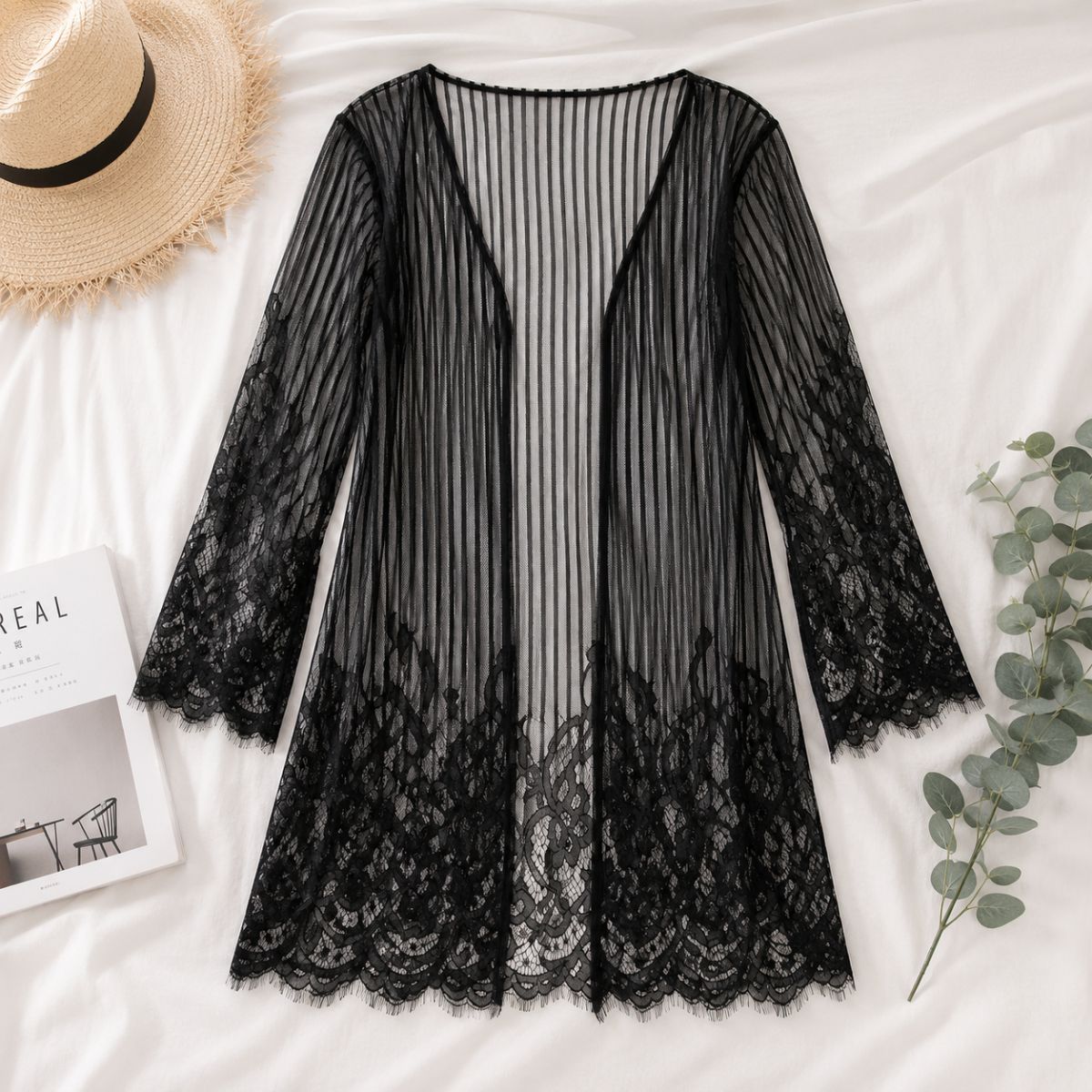 Lace Beach Kimono - Midnight Bloom by The Nevermore – Unique Swimmwear by The Nevermore | 3XL Black
