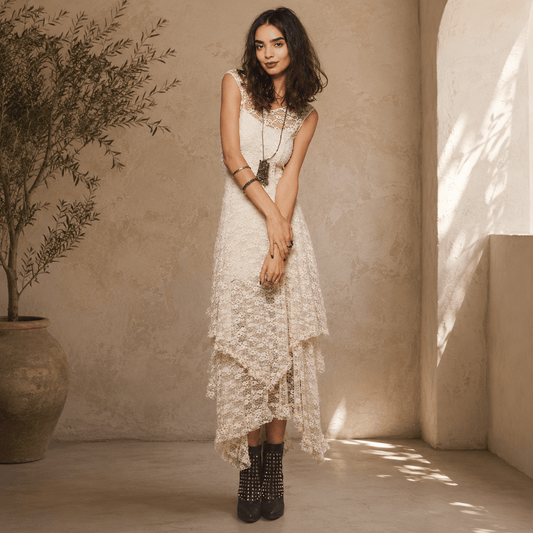 Lace Bohemian Maxi Dress - Midnight Reverie by The Nevermore – Unique Boho Dresses by The Nevermore | 2XL Apricot