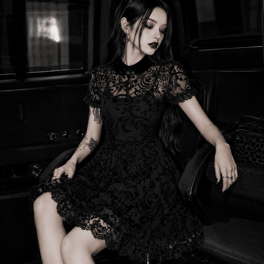 Lace Midi Dress - Obsidian Veil by The Nevermore – Unique Gothic Fashion for Women by The Nevermore | L Black