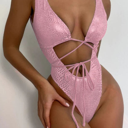 Lace-Up Cutout Monokini - Obsidian Mirage by The Nevermore – Unique Swimmwear by The Nevermore | L Black