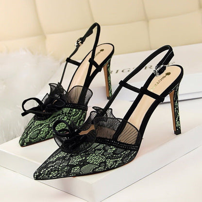 LaceGleam - Mesh Pointed Stiletto Sandals by The Nevermore
