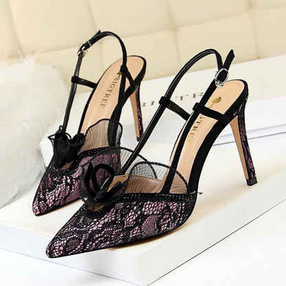 LaceGleam - Mesh Pointed Stiletto Sandals by The Nevermore