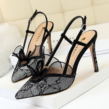 LaceGleam - Mesh Pointed Stiletto Sandals by The Nevermore