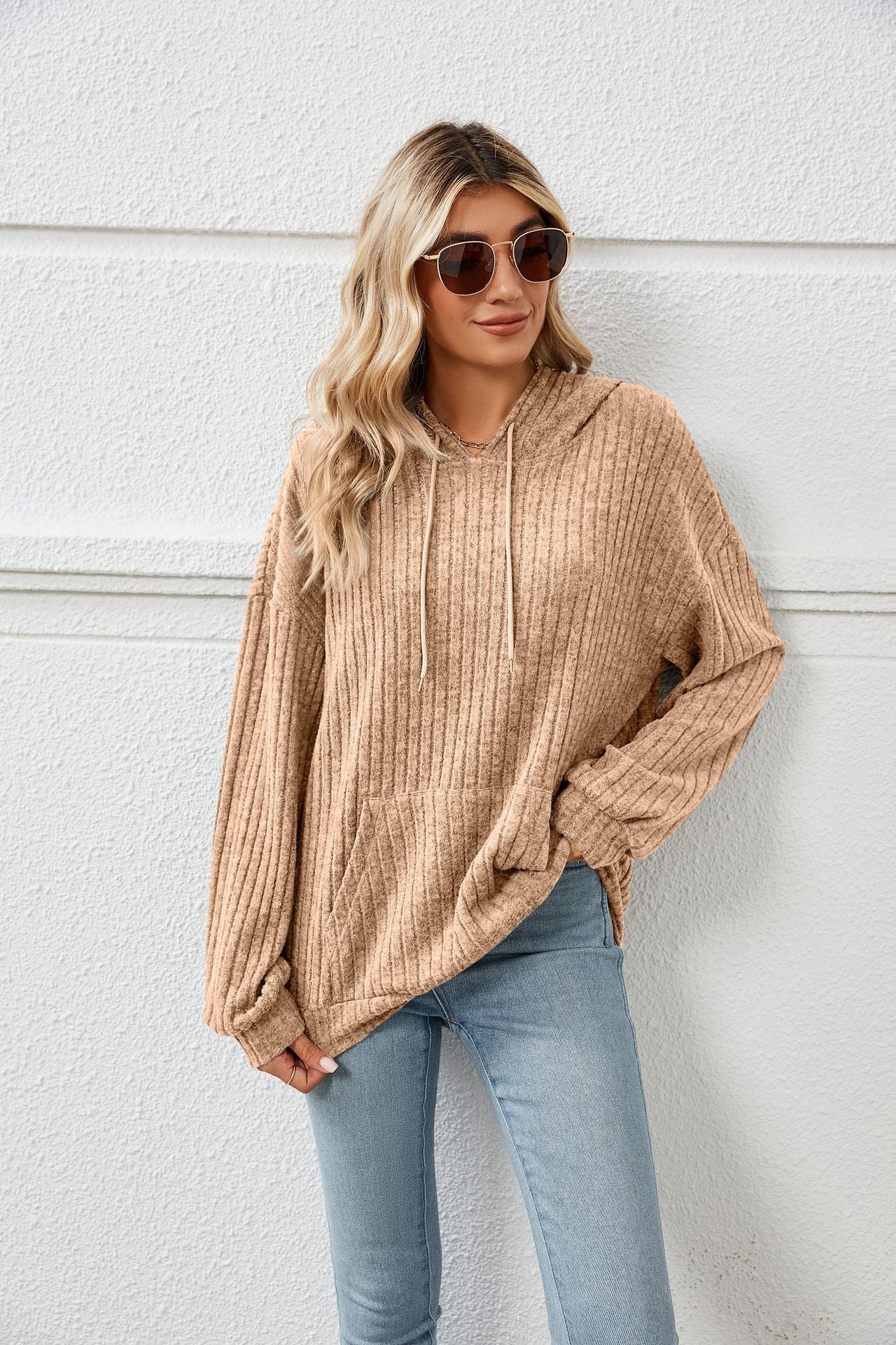 Laid back Luxe - The Nevermore Women's Knitted Sweater With Hooded – Unique Pullover by Nevermore Lifestyle & Tech | 2XL Camel