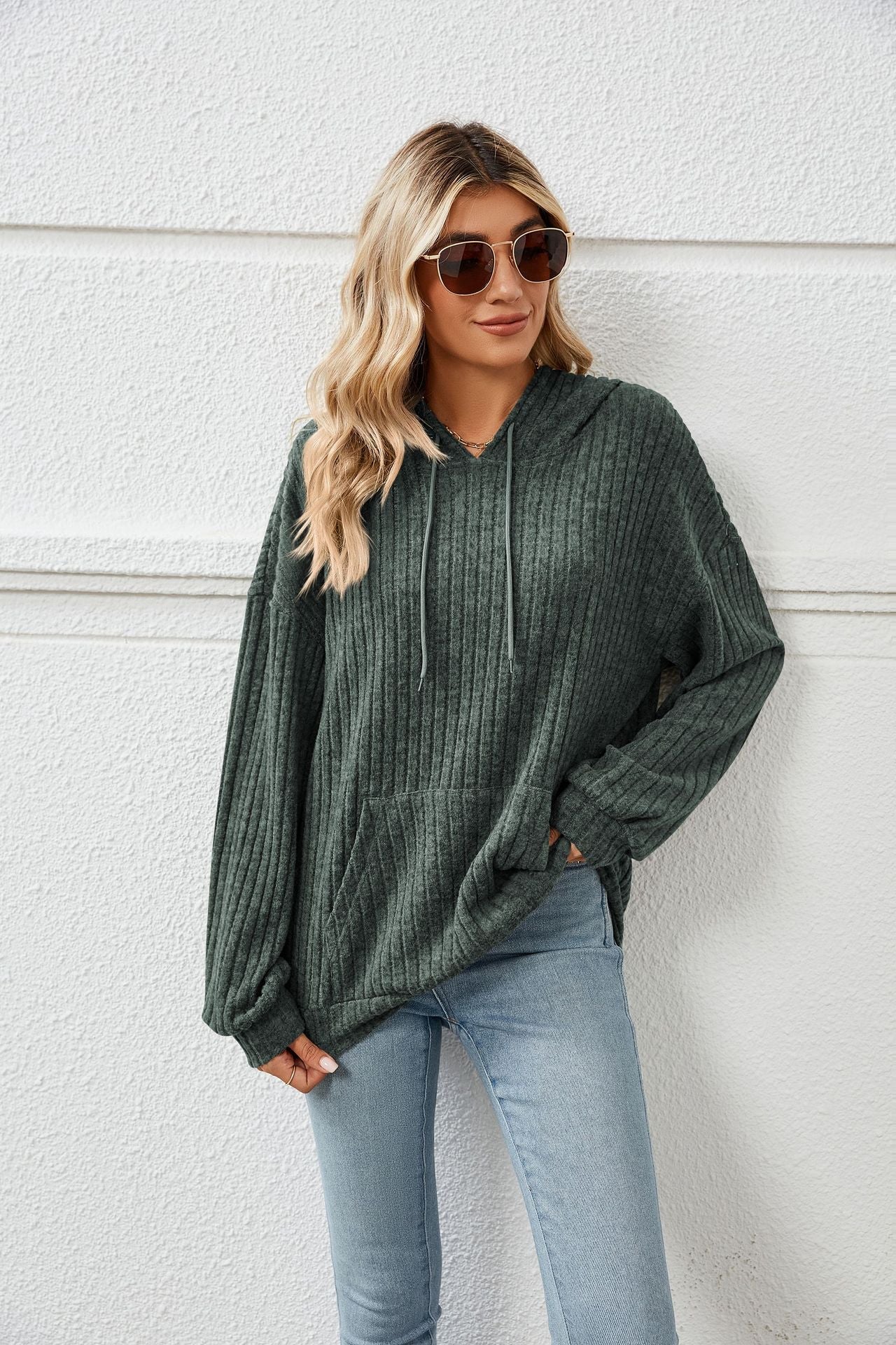 Laid back Luxe - The Nevermore Women's Knitted Sweater With Hooded – Unique Pullover by Nevermore Lifestyle & Tech | 2XL Dark green