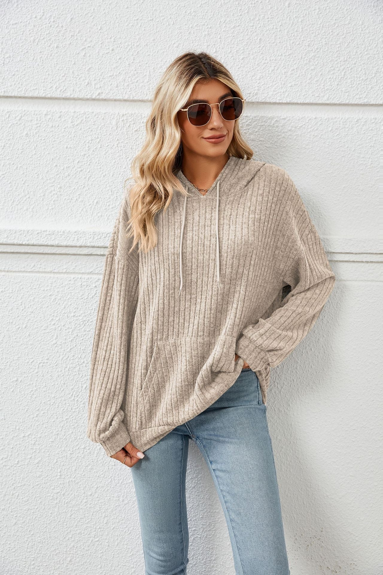 Laid back Luxe - The Nevermore Women's Knitted Sweater With Hooded – Unique Pullover by Nevermore Lifestyle & Tech | 2XL Light gray