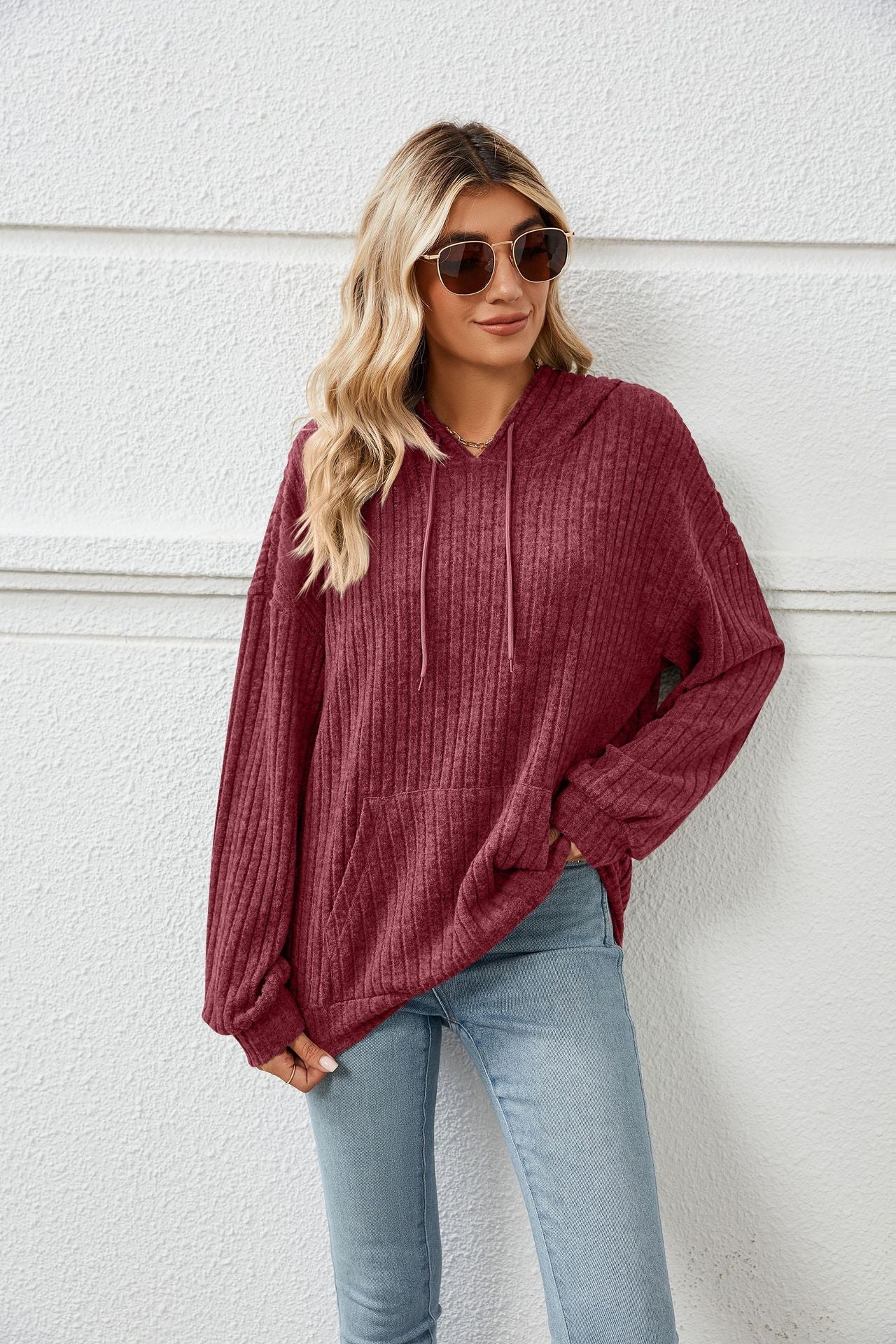 Laid back Luxe - The Nevermore Women's Knitted Sweater With Hooded – Unique Pullover by Nevermore Lifestyle & Tech | 2XL Red