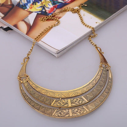 Large Boho Vintage Brass Crescent - The Nevermore Boho Necklace – Unique Boho Necklaces by Nevermore Lifestyle & Tech | 51cm inclusive to 80cm inclus Golden