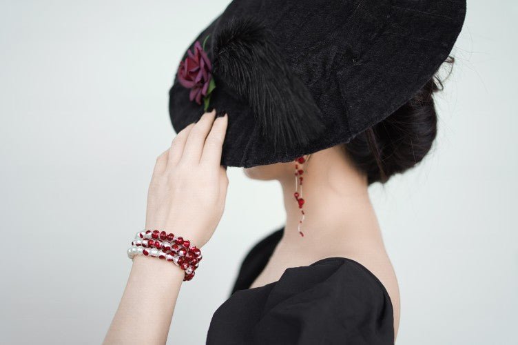 Lavinia Crypt Bite Mark Blood Pearls - The Nevermore Gothic Bracelet for Women – Unique Jewelry by Nevermore Lifestyle & Tech | Glass pearl bracelet