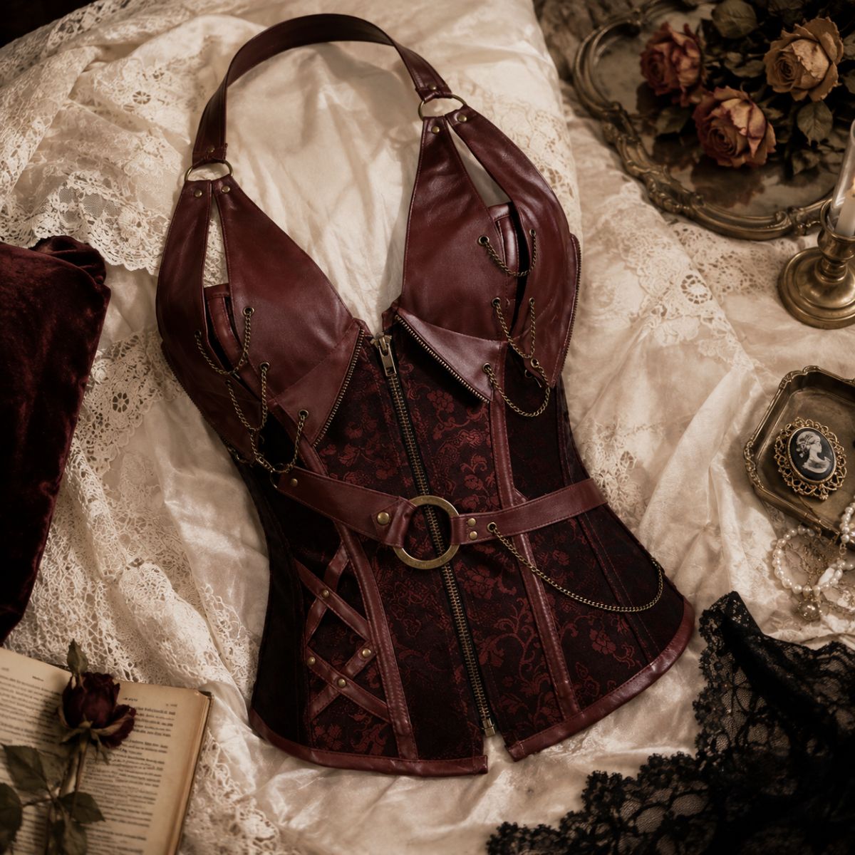 Leather Corset Top - Rebel Form by The Nevermore – Unique Steampunk Fashion for Women by The Nevermore | 2XL Brown
