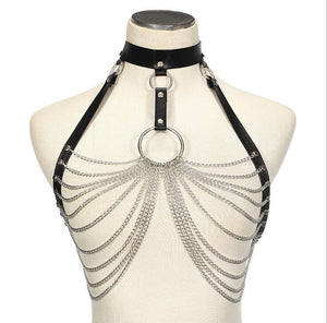 Leather and Metal gothic body chain – black