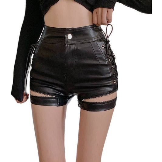 Leather Shorts, High Waist - The Nevermore Gothic Shorts for Women – Unique Gothic Fashion by Nevermore Lifestyle & Tech | L Black