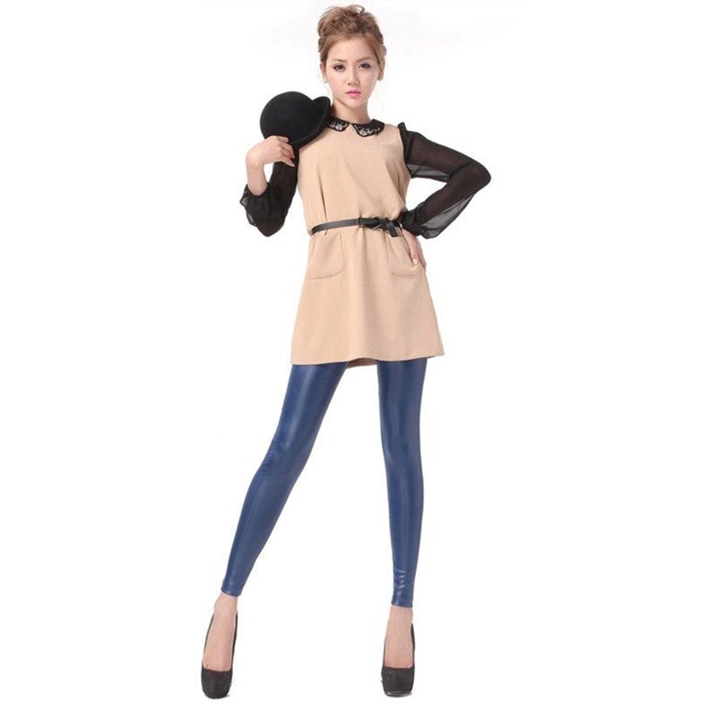 Slim leather leggings for women – navy