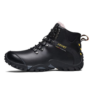 LeatherFur lace-up winter boots with faux fur – black