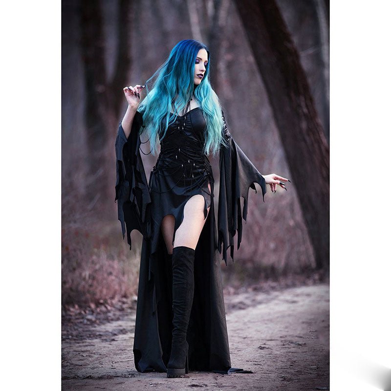 Lillian Sorrowfall - The Nevermore Gothic Dress Big Sleeves – Unique Gothic Fashion for Women by Nevermore Lifestyle & Tech | 2XL Black