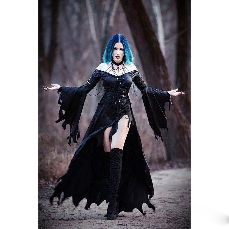 Lillian Sorrowfall - The Nevermore Gothic Dress Big Sleeves – Unique Gothic Fashion for Women by Nevermore Lifestyle & Tech | 2XL Black