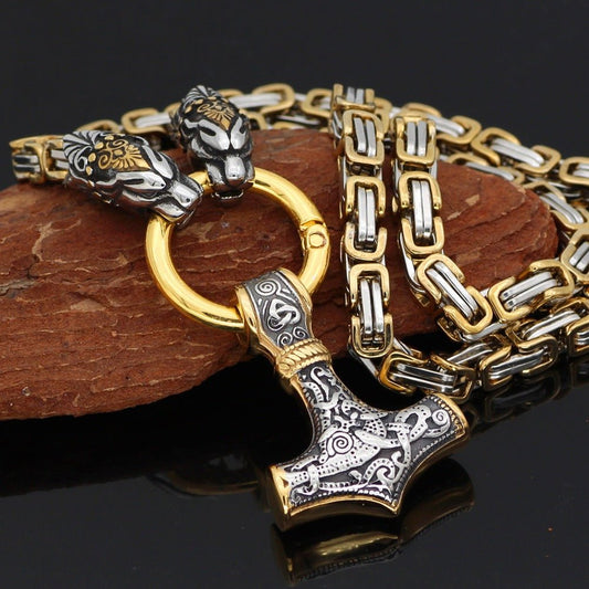 Liv Thor's Hammer - Norse Viking Titanium Pendant by The Nevermore – Unique Gothic Jewelry by Nevermore Lifestyle & Tech | Gold 50cm