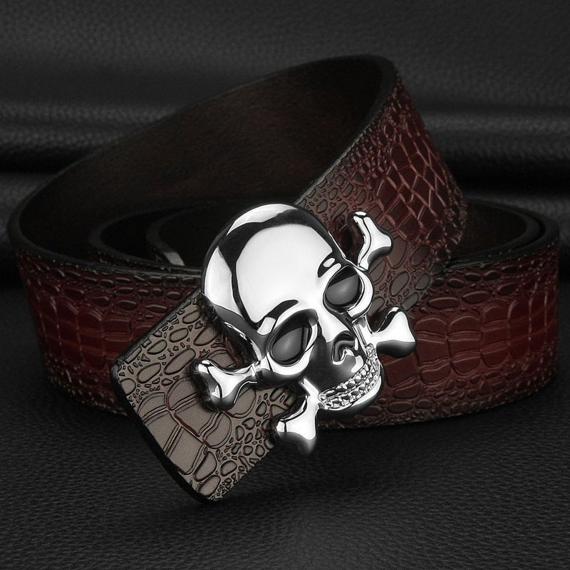 Lord Preston Skull – Gothic Leather Belt by The Nevermore – Unique Gothic Accessories by Nevermore Lifestyle & Tech | 105cm Brown silvery