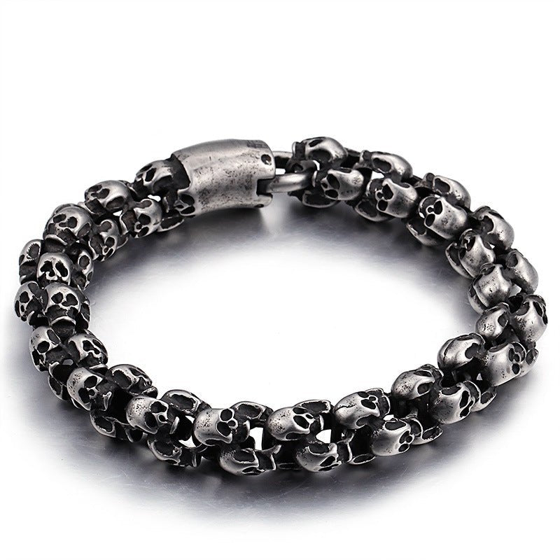Lord Sutton Skulls - The Nevermore Gothic Bracelet for Men 316 Stainless Steel – Unique Gothic Jewelry by Nevermore Lifestyle & Tech | 18.5 Silver