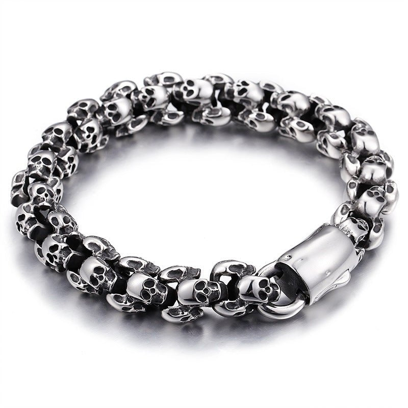 Lord Sutton Skulls - The Nevermore Gothic Bracelet for Men 316 Stainless Steel – Unique Gothic Jewelry by Nevermore Lifestyle & Tech | 18.5 Silver