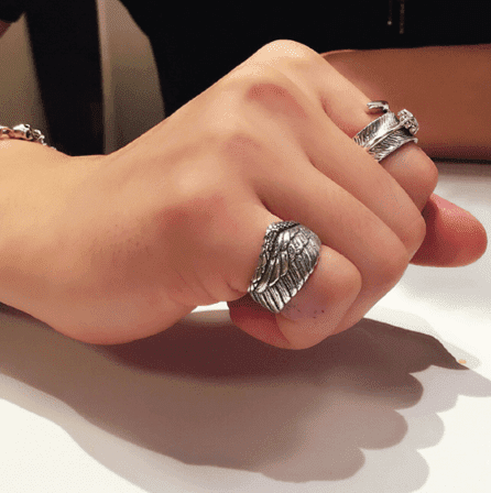 Lucian Starfall - The Nevermore Gothic S925 Sterling Silver Men Ring Adjustable Eagle Wing Feather Retro – Unique Gothic Jewelry by Nevermore Lifestyle & Tech | One size