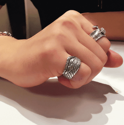 Lucian Starfall - The Nevermore Gothic S925 Sterling Silver Men Ring Adjustable Eagle Wing Feather Retro – Unique Gothic Jewelry by Nevermore Lifestyle & Tech | One size