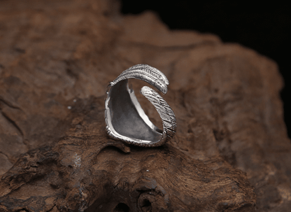 Lucian Starfall - The Nevermore Gothic S925 Sterling Silver Men Ring Adjustable Eagle Wing Feather Retro – Unique Gothic Jewelry by Nevermore Lifestyle & Tech | One size