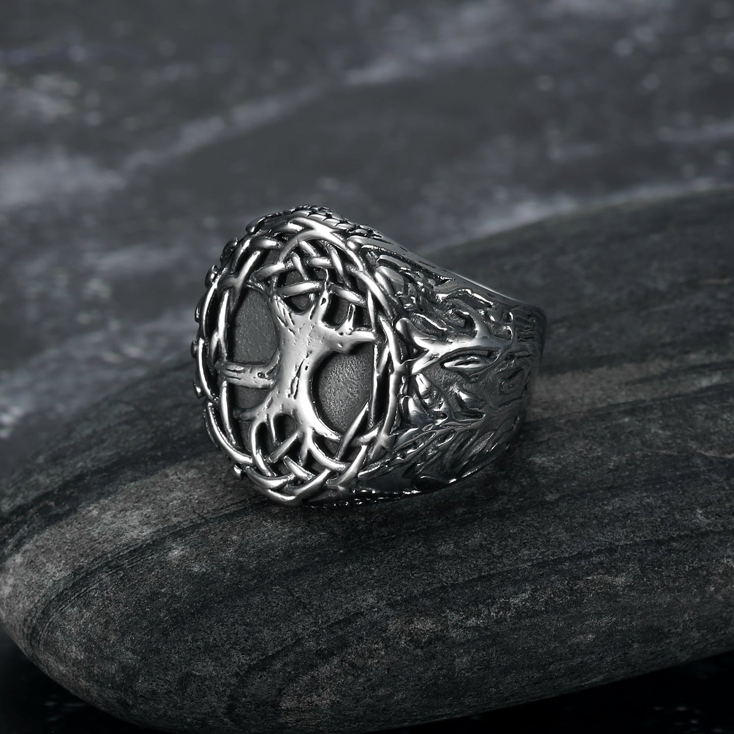 Lucky Tree - The Nevermore Gothic Ring for Men Titanium Steel – Unique Gothic Jewelry by Nevermore Lifestyle & Tech | No10 Black And Polished