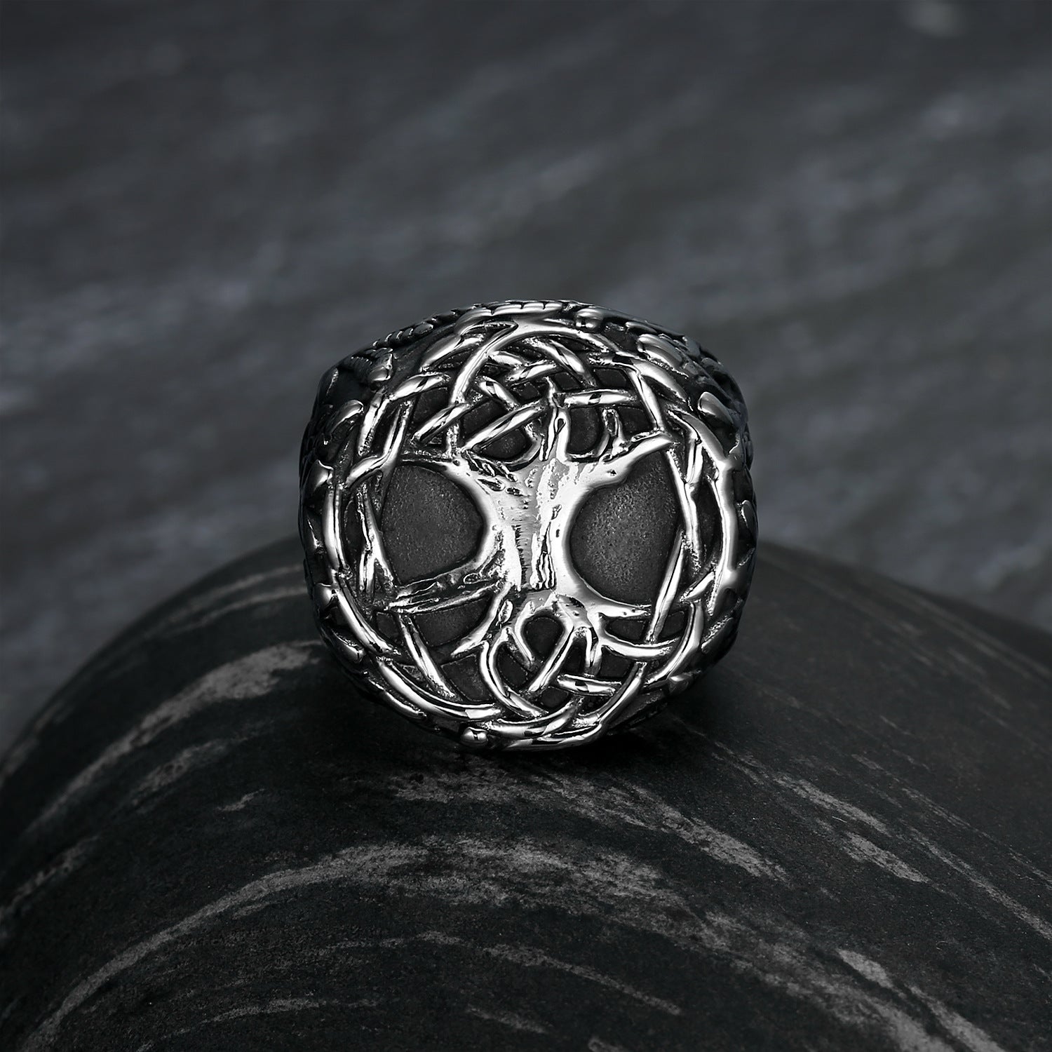 Lucky Tree - The Nevermore Gothic Ring for Men Titanium Steel – Unique Gothic Jewelry by Nevermore Lifestyle & Tech | No10 Black And Polished