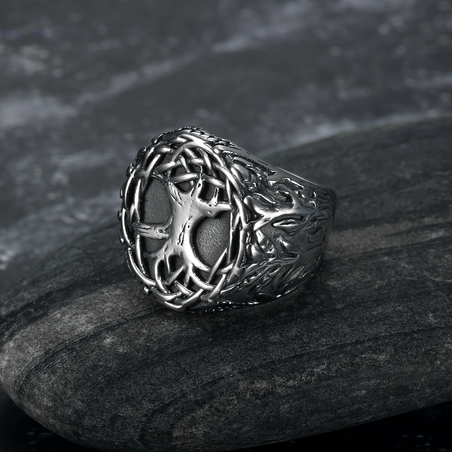 Lucky Tree - The Nevermore Gothic Ring for Men Titanium Steel – Unique Gothic Jewelry by Nevermore Lifestyle & Tech | No10 Black And Polished