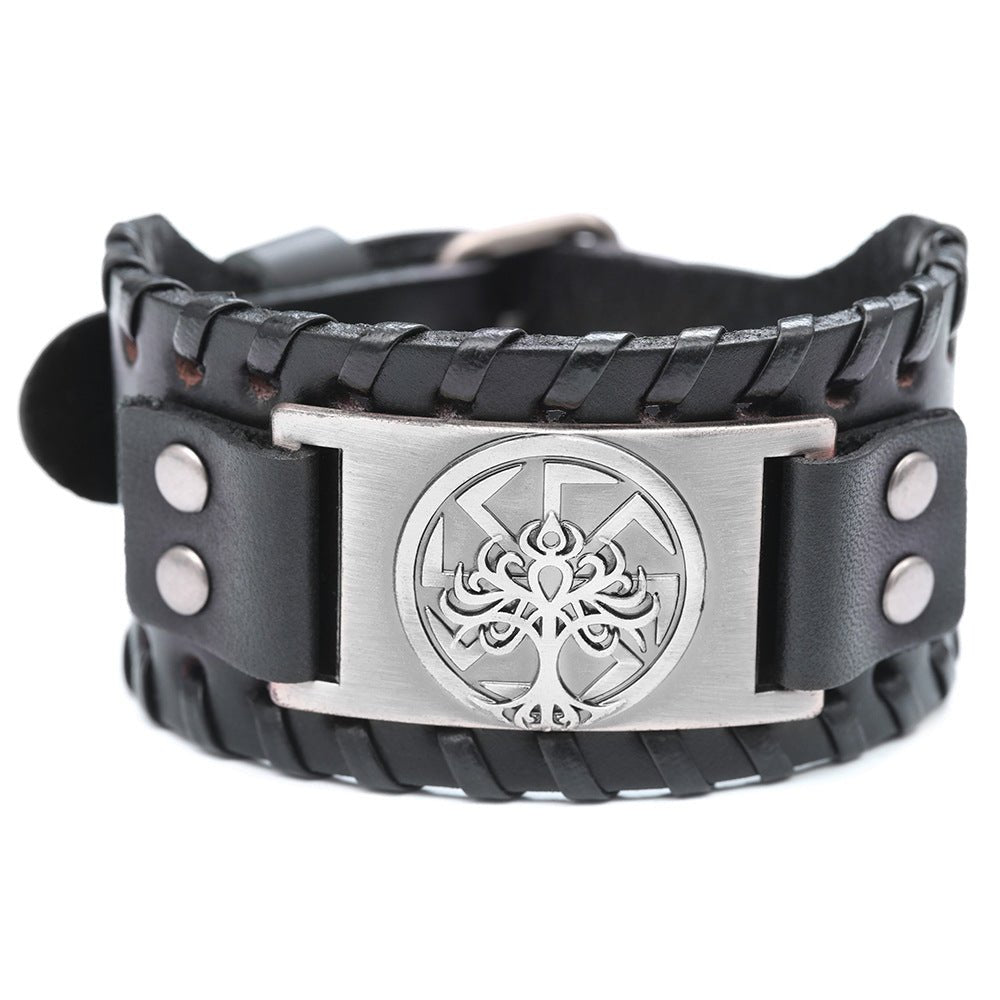 Lucky Tree - The Nevermore Leather Bracelet – Unique Bracelets for Men by Nevermore Lifestyle & Tech | Black Antique Silver Wide