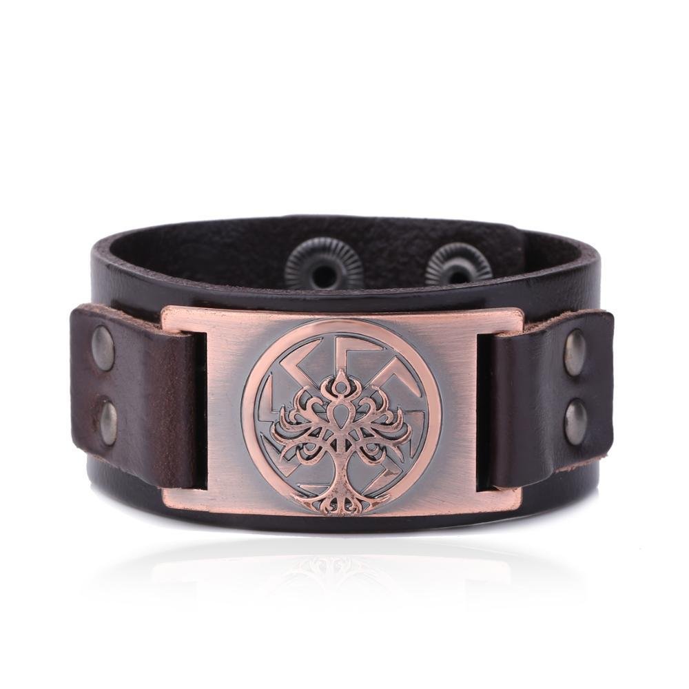 Lucky Tree - The Nevermore Leather Bracelet – Unique Bracelets for Men by Nevermore Lifestyle & Tech | Narrow Brown Ancient Red