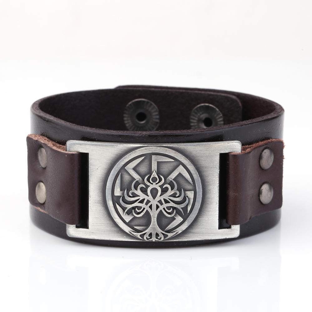 Lucky Tree - The Nevermore Leather Bracelet – Unique Bracelets for Men by Nevermore Lifestyle & Tech | Narrow Brown Antique Silver